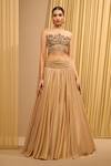 Buy_Tarun Tahiliani_Gold Lehenga Tulle Embellished Crystal Illusion Round Crinkle With Blouse _at_Aza_Fashions