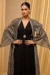 Tarun Tahiliani_Black Dress Jersey Embroidered Dress V Neck Signature Long Jacket With Draped _Online_at_Aza_Fashions