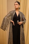 Buy_Tarun Tahiliani_Black Dress Jersey Embroidered Dress V Neck Signature Long Jacket With Draped _Online_at_Aza_Fashions