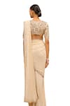 Buy_Tarun Tahiliani_Gold Silk Georgette Hand Embroidered Mukaish Draped Saree With Floral Blouse 