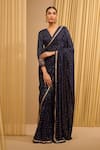 Buy_Tarun Tahiliani_Blue Silk Georgette Embroidered Mukaish V Neck Saree With Blouse _at_Aza_Fashions