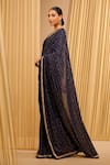 Tarun Tahiliani_Blue Silk Georgette Embroidered Mukaish V Neck Saree With Blouse _Online_at_Aza_Fashions