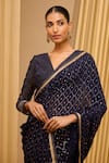 Buy_Tarun Tahiliani_Blue Silk Georgette Embroidered Mukaish V Neck Saree With Blouse _Online_at_Aza_Fashions