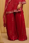 Tarun Tahiliani_Wine Drape Tulle Embroidered Mukaish Round Work Sharara Set _Online_at_Aza_Fashions