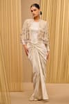 Buy_Tarun Tahiliani_Ivory Tulle Hand Embroidered Pearl Stand Collar Cropped Cape _at_Aza_Fashions