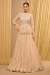 Buy_Tarun Tahiliani_Ivory Lehenga Crushed Tissue Hand Embroidered Gota Closed Round Peplum Top Set _at_Aza_Fashions