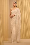 Buy_Tarun Tahiliani_Ivory Tulle Hand Embroidered Pearl Sweetheart Saree With Bustier _at_Aza_Fashions