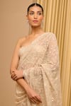 Buy_Tarun Tahiliani_Ivory Tulle Hand Embroidered Pearl Sweetheart Saree With Bustier _Online_at_Aza_Fashions