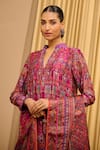 Buy_Tarun Tahiliani_Fuchsia Churidar Stretch Net Printed Crystal Work Band V Neck Kalidar Kurta Set _Online_at_Aza_Fashions