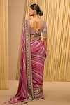 Shop_Tarun Tahiliani_Pink Blouse Silk Dupion Printed Plunged V Saree With Embroidered _at_Aza_Fashions