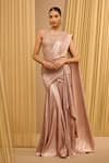 Buy_Tarun Tahiliani_Pink Concept Saree Foil Jersey Hand Embroidered Signature With Bodysuit _at_Aza_Fashions