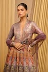 Buy_Tarun Tahiliani_Grey Dolly Kurta Foil Jersey And Satin Organza Printed Fleurettes Anarkali Set _Online_at_Aza_Fashions