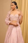 Shop_Tarun Tahiliani_Pink Silk Tissue Hand Embroidered Floral Draped Lehenga And Bustier Set _Online_at_Aza_Fashions