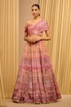 Buy_Tarun Tahiliani_Pink Lehenga Satin Organza Printed Floral One Foil Jersey With Draped Blouse _at_Aza_Fashions