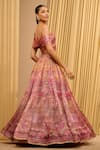 Tarun Tahiliani_Pink Lehenga Satin Organza Printed Floral One Foil Jersey With Draped Blouse _Online_at_Aza_Fashions