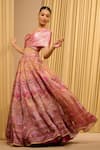 Buy_Tarun Tahiliani_Pink Lehenga Satin Organza Printed Floral One Foil Jersey With Draped Blouse _Online_at_Aza_Fashions