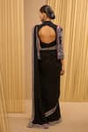 Shop_Tarun Tahiliani_Black Silk Georgette Hand Embroidered Floral V Neck Saree With Cape Blouse _at_Aza_Fashions