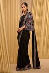 Tarun Tahiliani_Black Silk Georgette Hand Embroidered Floral V Neck Saree With Cape Blouse _Online_at_Aza_Fashions