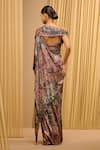 Shop_Tarun Tahiliani_Wine Foil Jersey Printed Plunged Neck Concept Draped Saree With Blouse _at_Aza_Fashions