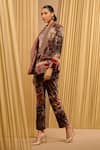 Buy_Tarun Tahiliani_Brown Jacket And Trouser Silk-velvet Printed T-shirt Round & Co-ord Set _Online_at_Aza_Fashions