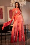 Buy_Babita Malkani_Coral Silk Embroidery Cutdana Asymmetric Bodice Jumpsuit _at_Aza_Fashions