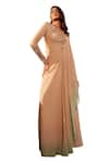 Buy_Babita Malkani_Beige Crepe Embroidery Crystal V Neck Neckline Ombre Draped Dress _Online_at_Aza_Fashions