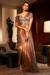 Buy_Babita Malkani_Brown Satin Embroidery Sequin Asymmetric Swan Bodice Draped Dress _at_Aza_Fashions