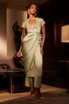 Buy_Babita Malkani_Green Satin Embroidery Sequin Scoop Neck Swan Draped Kurta And Pant Set _at_Aza_Fashions