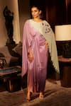 Buy_Babita Malkani_Purple Silk Embroidery Sequin Boat Neck Colorblock Draped Dress With Cape _at_Aza_Fashions