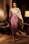 Buy_Babita Malkani_Purple Silk Embroidery Sequin Boat Neck Colorblock Draped Dress With Cape _Online_at_Aza_Fashions