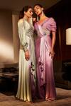 Babita Malkani_Purple Silk Embroidery Zardozi Asymmetric One Shoulder Neckline Draped Jumpsuit _Online_at_Aza_Fashions