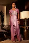 Buy_Babita Malkani_Purple Silk Organza Embellished Bead V Neck Crystal Draped Jumpsuit _at_Aza_Fashions