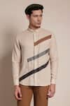 Buy_Lacquer Embassy_Beige Cotton Stripe Pattern Diego Shirt _Online_at_Aza_Fashions