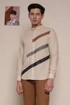 Shop_Lacquer Embassy_Beige Cotton Stripe Pattern Diego Shirt _Online_at_Aza_Fashions