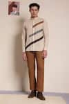 Lacquer Embassy_Beige Cotton Stripe Pattern Diego Shirt _at_Aza_Fashions