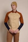 Buy_Lacquer Embassy_Multi Color Cotton Textured Embroidery Thread Merton Colorblock Shirt _Online_at_Aza_Fashions