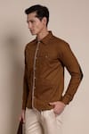 Lacquer Embassy_Brown Cotton Embroidery Thread Percival Placket Shirt _Online_at_Aza_Fashions