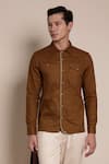 Buy_Lacquer Embassy_Brown Cotton Embroidery Thread Percival Placket Shirt _Online_at_Aza_Fashions