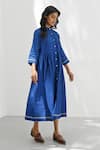 Payal Pratap_Blue Handloom Linen Plain Round Collar Verona Buttoned Down Dress _Online_at_Aza_Fashions