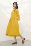 Buy_Payal Pratap_Yellow Handloom Linen Plain Round Collar Verona Buttoned Down Midi Dress _at_Aza_Fashions