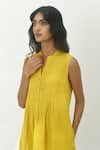 Shop_Payal Pratap_Yellow Handloom Linen Plain Notched Collar Perugia Pintuck Dress _Online_at_Aza_Fashions