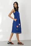 Buy_Payal Pratap_Blue Handloom Linen Applique Floral Round Neck Dress _Online_at_Aza_Fashions