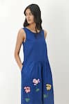 Shop_Payal Pratap_Blue Handloom Linen Applique Floral Round Neck Dress _Online_at_Aza_Fashions