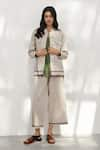 Buy_Payal Pratap_Beige Handloom Linen Plain Collared Neck Cori Shacket _at_Aza_Fashions