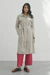 Buy_Payal Pratap_Beige Handloom Linen Plain Collared Neck Lecco Trench Jacket _at_Aza_Fashions