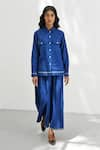 Buy_Payal Pratap_Blue Handloom Linen Plain Collared Neck Foggia Shacket _Online_at_Aza_Fashions