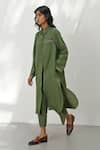 Payal Pratap_Green Handloom Linen Plain Collared Neck Gubbio Tunic _Online_at_Aza_Fashions