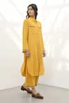 Payal Pratap_Yellow Handloom Linen Plain Collared Neck Gubbio Tunic _Online_at_Aza_Fashions