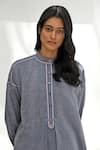 Buy_Payal Pratap_Blue Chambray Cotton Hand Embroidery Fringe Collar Assos Handloom Dress _Online_at_Aza_Fashions