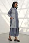 Payal Pratap_Blue Chambray Cotton Print Stripe Collar Nymfaio Front Open Tunic _Online_at_Aza_Fashions